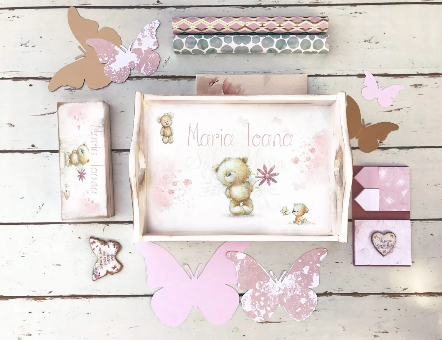 Set 1 An Ursul Bej - tava si cutiuta personalizate