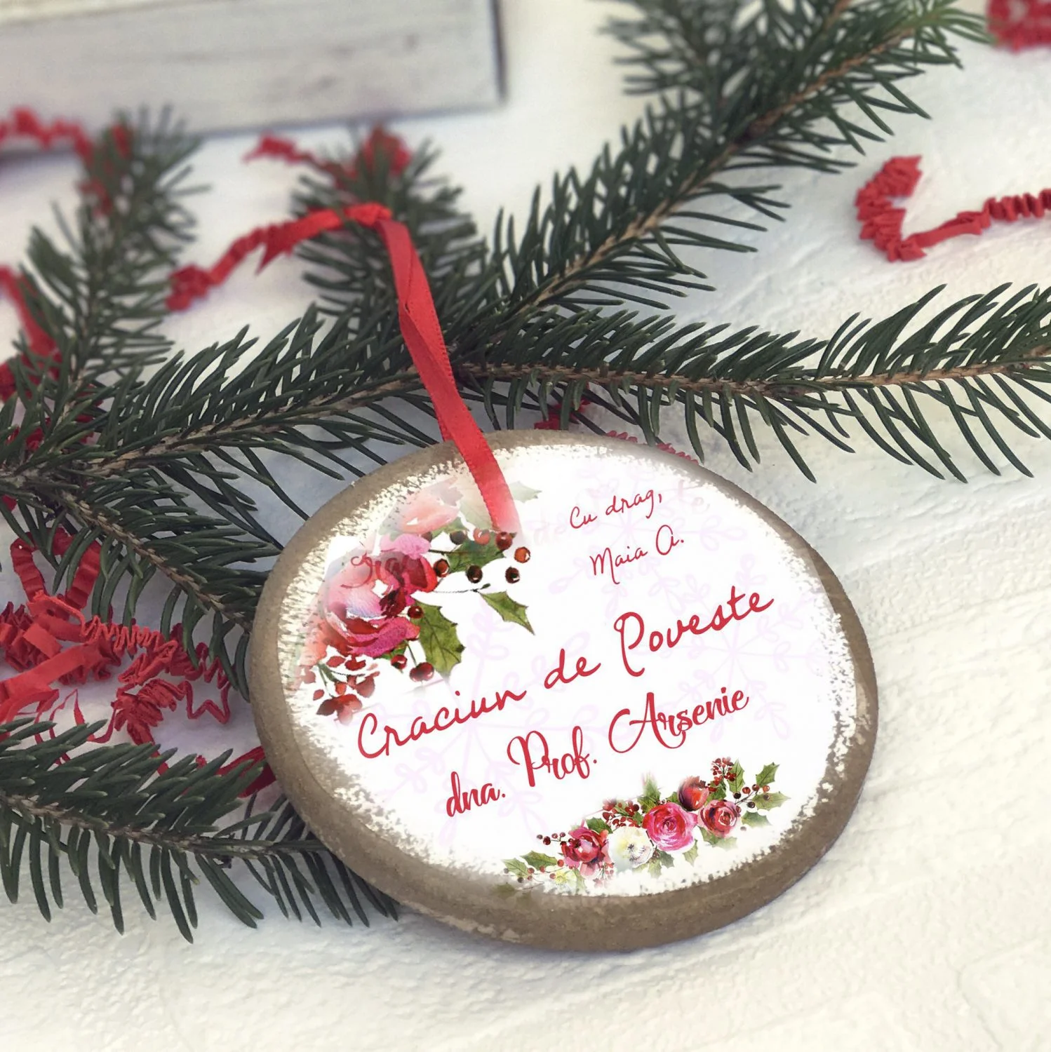 Ornament Cerc Roz - Decoratiune personalizata Craciun