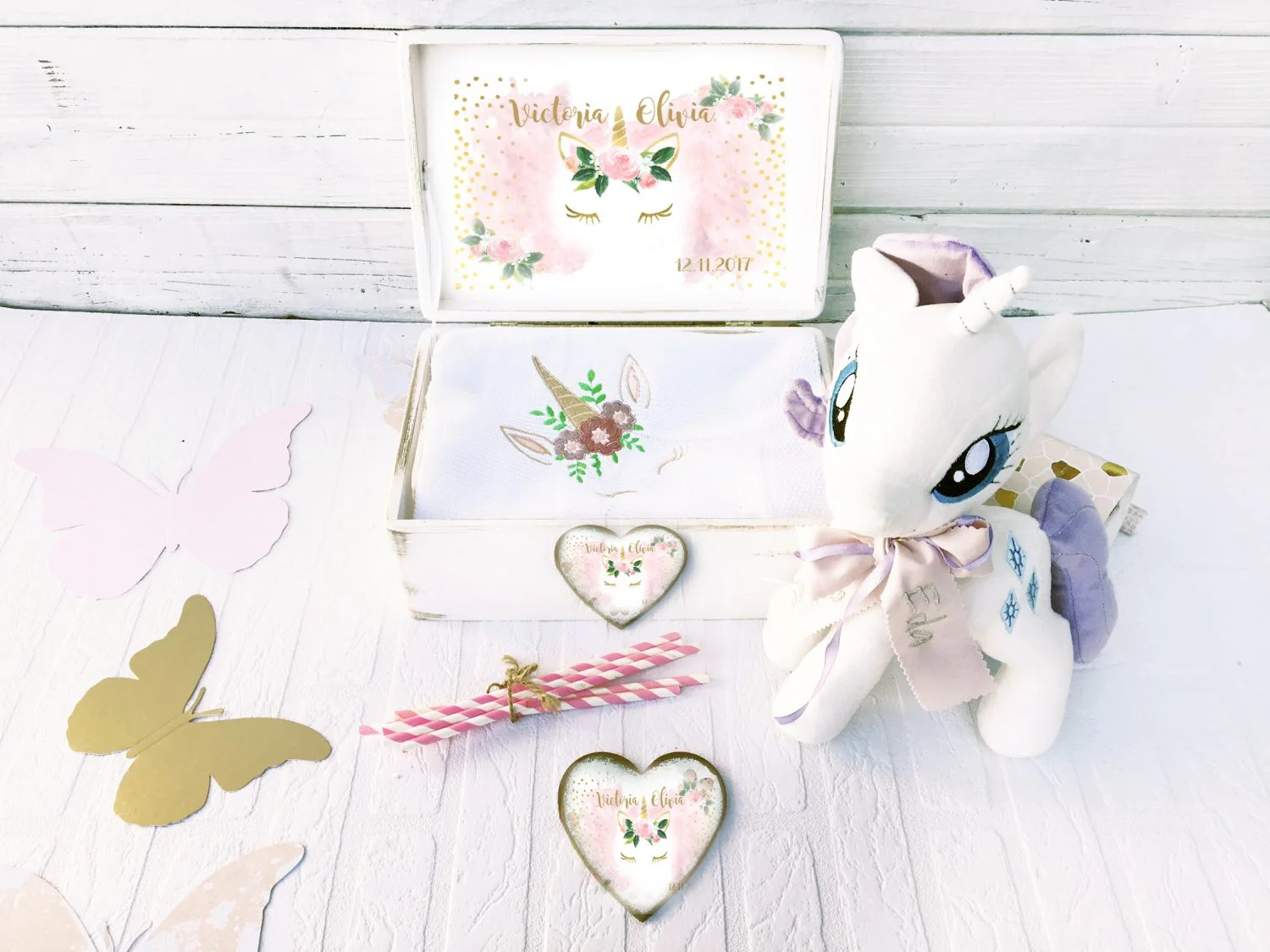 Paturica bebe personalizata din bumbac Unicorn - imagine 2