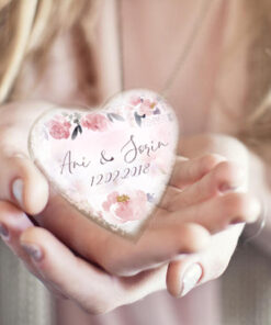 Set 10 Inimioare marturii personalizate - PinkGrey