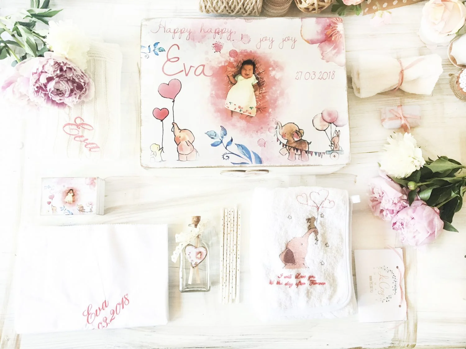 Trusou Botez Personalizat Prietenii Elefantilor Roz - imagine 2