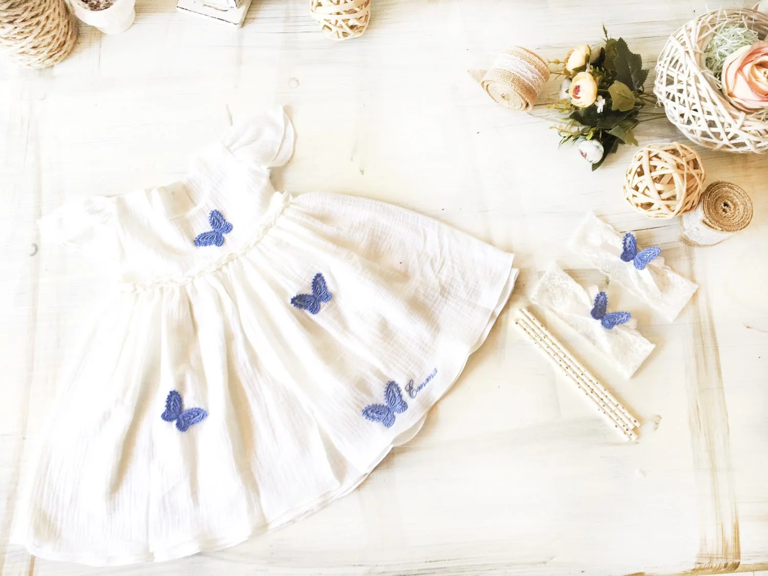 Rochita Botez Panza topita Personalizata Fluturasi Bleu - imagine 3