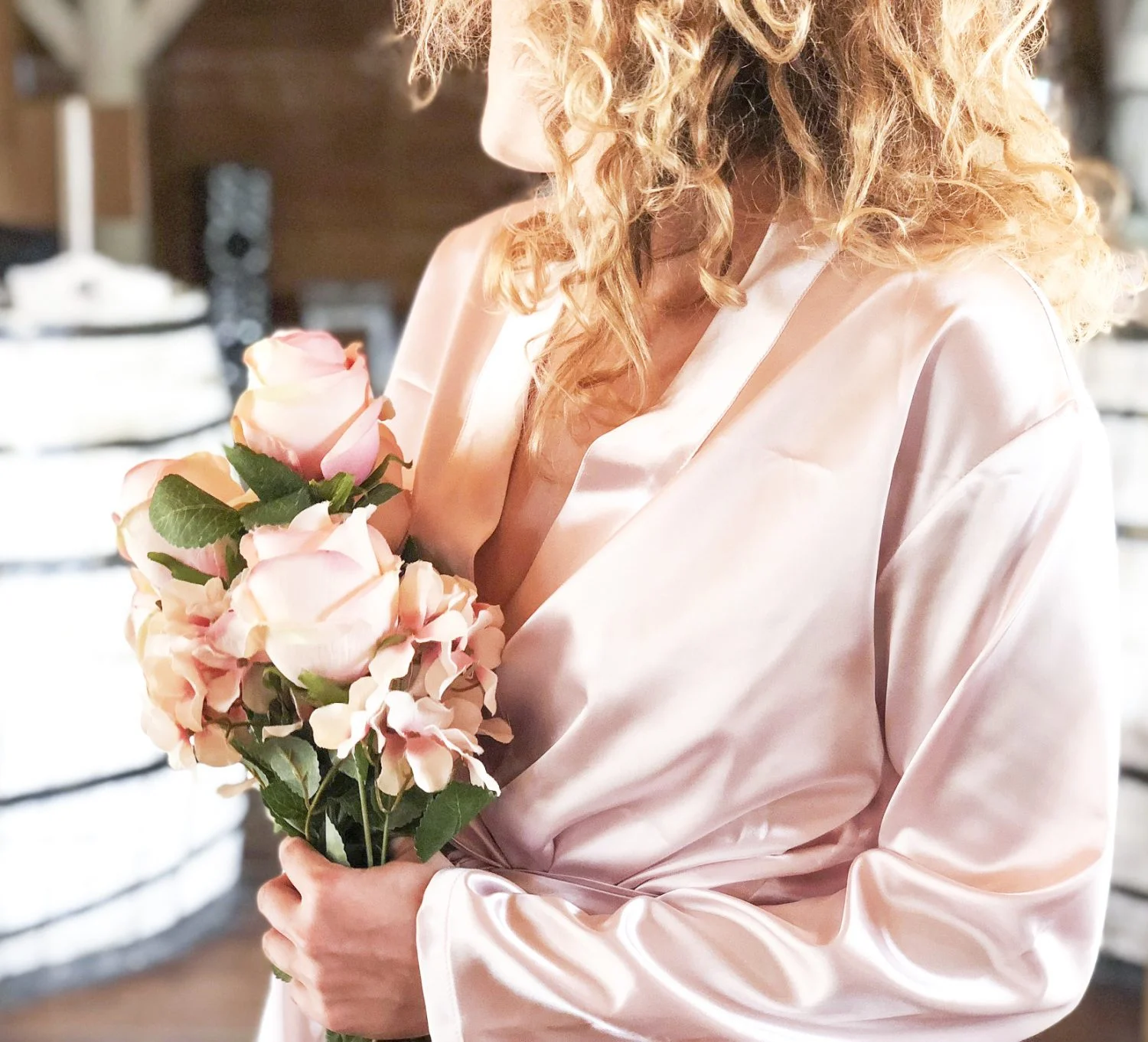 Set Cadou Halat Nunta Personalizat Nasa- Roz Prafuit - imagine 5