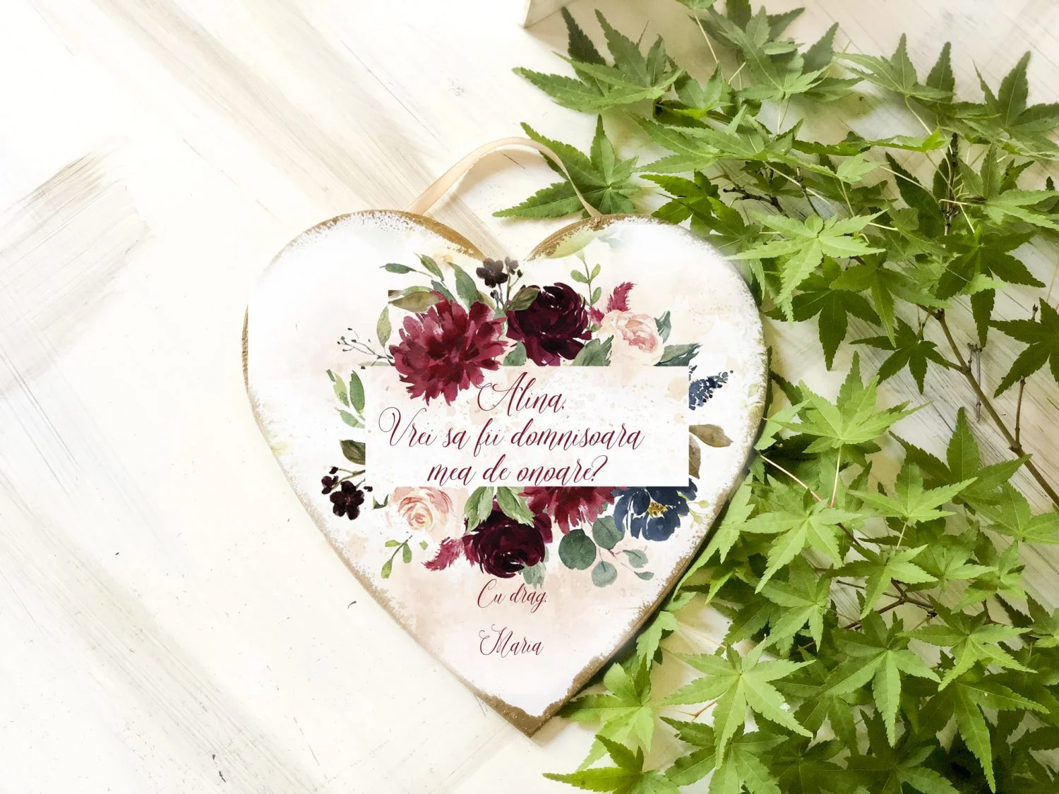 Vreti sa fiti nasii nostri - Inima Semn Nunta personalizat Coral - imagine 2