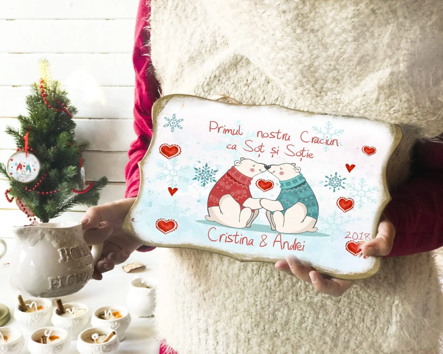 Semn Craciun personalizat - Primul nostru Craciun ca Sot si Sotie Polar