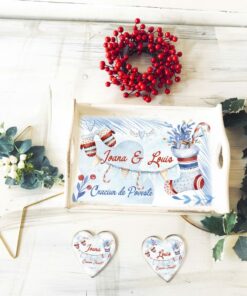 Set Cadou Craciun Joyfull RedBlue - Tava si suporturi pahare personalizate