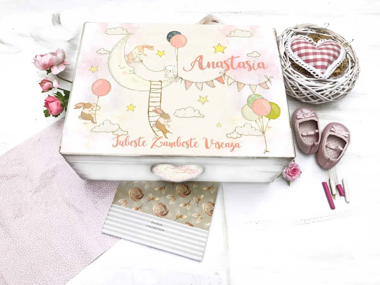 Cutie de amintiri copii - Iepurasi pe luna