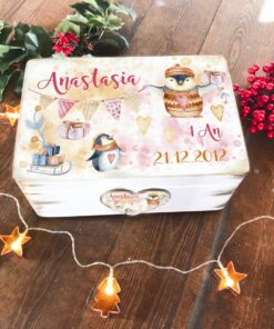 Cutie de amintiri copii - Pinguinul vesel roz