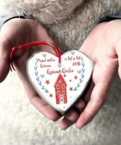 Primul nostru Craciun - Christmas House in two inimioara sot si sotie ornament personalizat