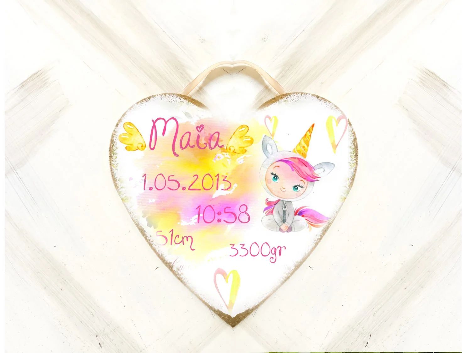 Unicorni Simpatici - semn personalizat bebelusi cu datele nasterii