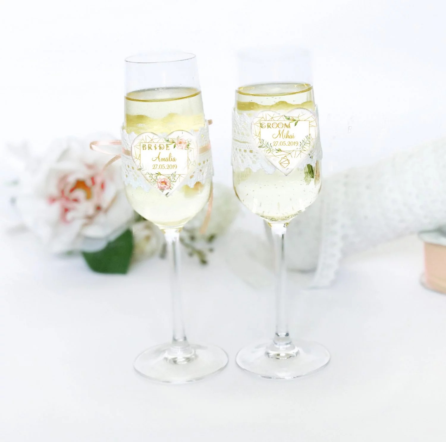 Pahare personalizate Miri sau Nasi - Auriu set 2 bucati