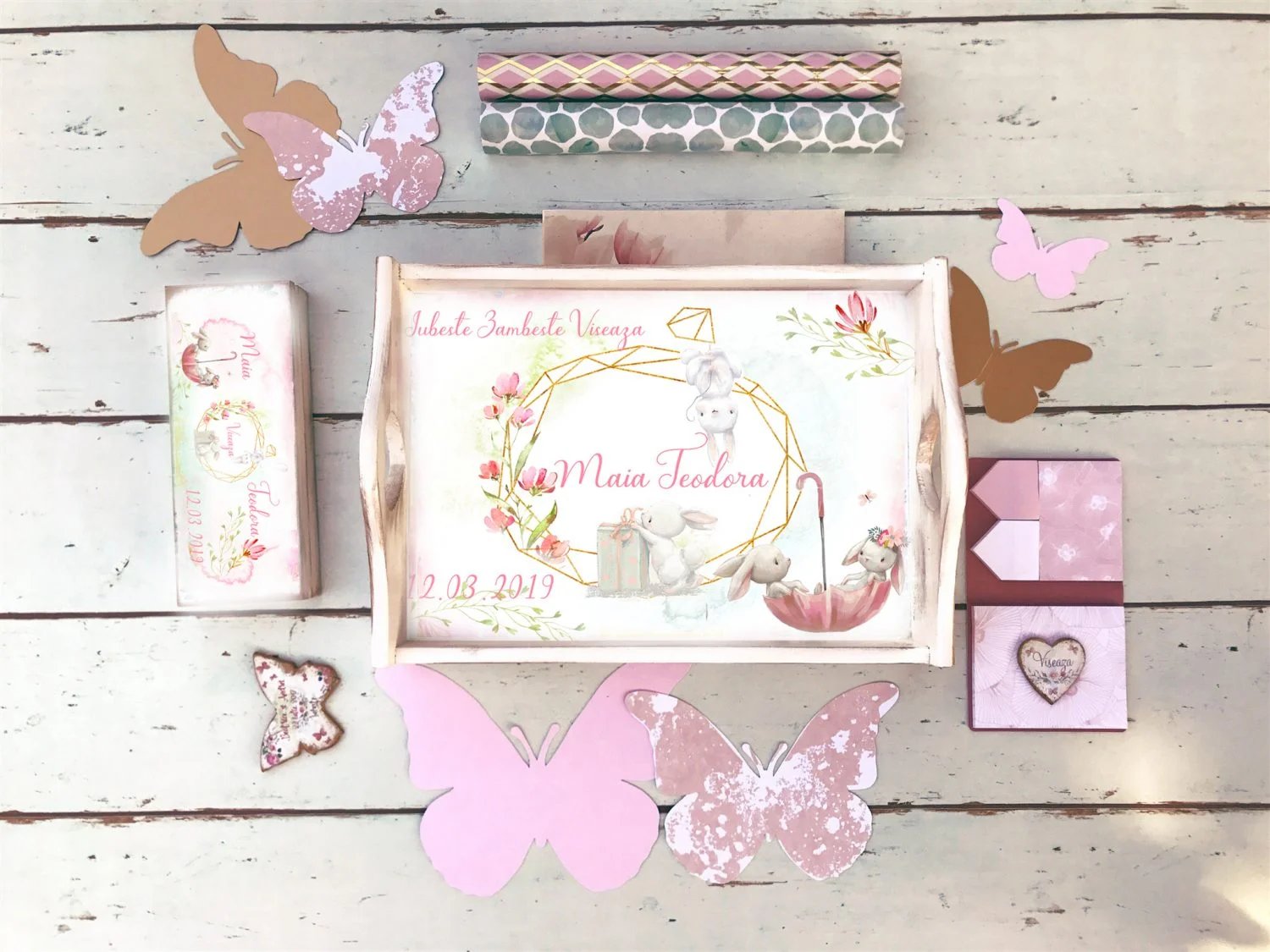 Set 1 an Iepurasul Cristal - tava taiere mot si cutiuta prima suvita personalizate