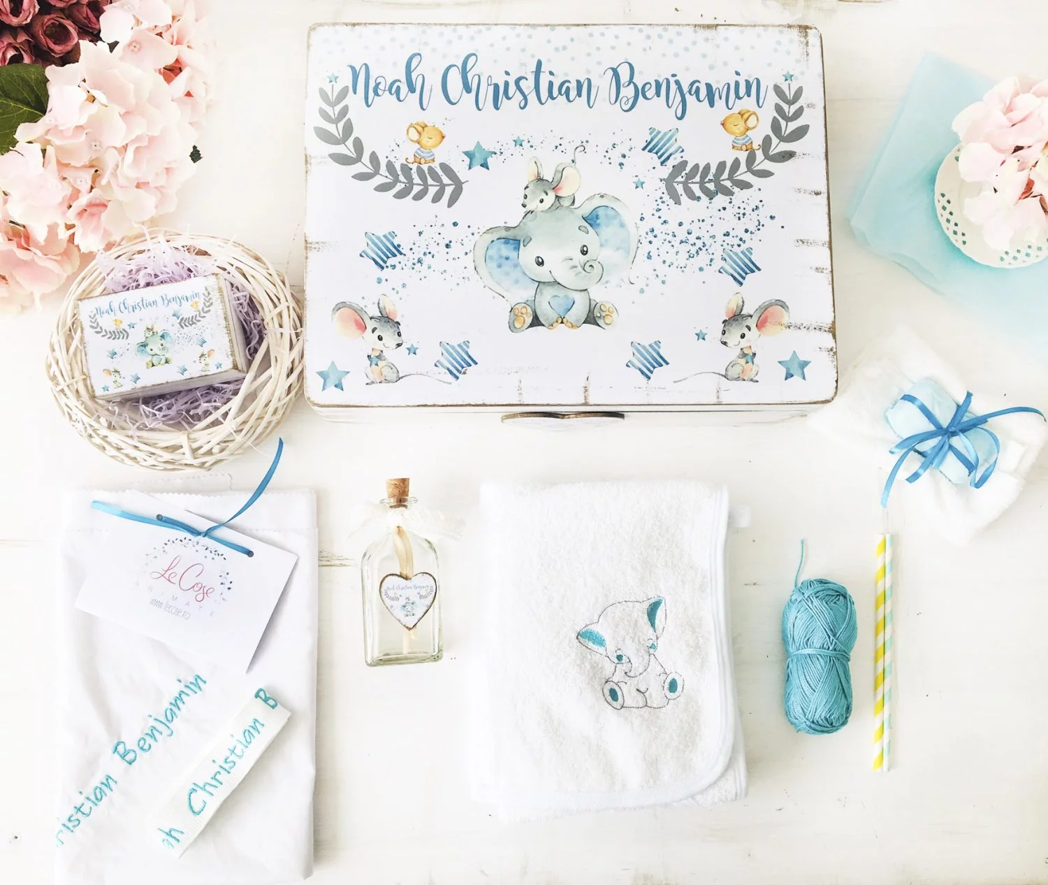 Trusou Botez Personalizat Elefantii Turcoaz