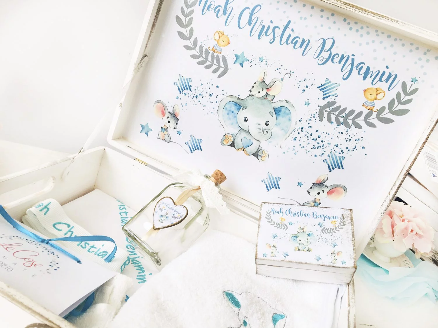 Trusou Botez Personalizat Elefantii Turcoaz - imagine 3