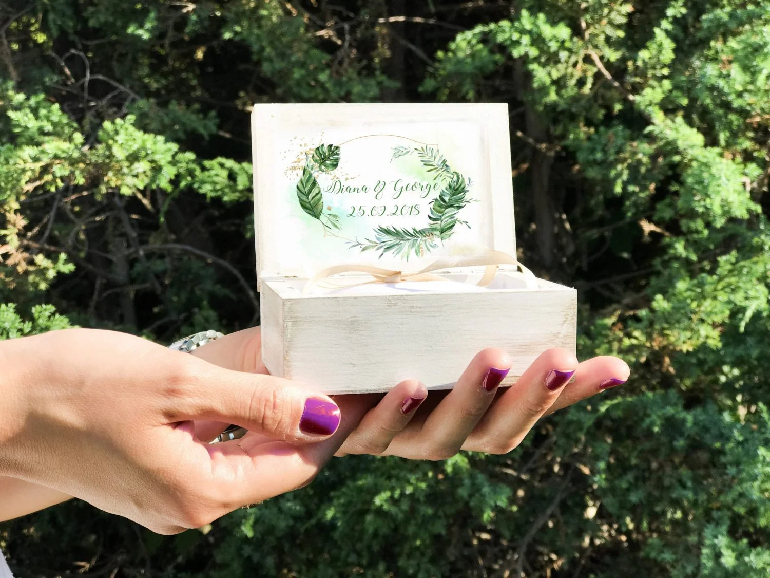 Cutiuta verighete personalizata - Verde