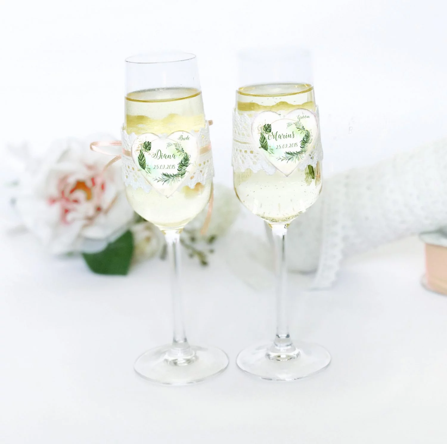 Pahare personalizate Miri sau Nasi - Verde set 2 bucati