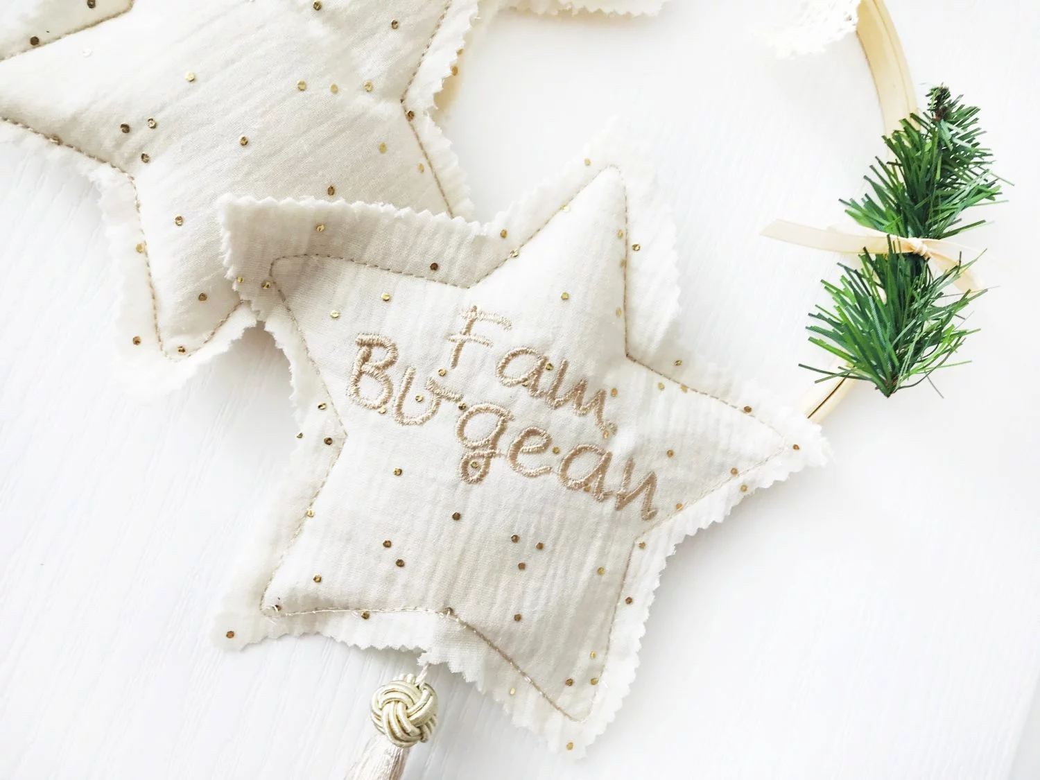 Coronita Craciun personalizat Vintage Christmas Wreath Gold Stars - imagine 3