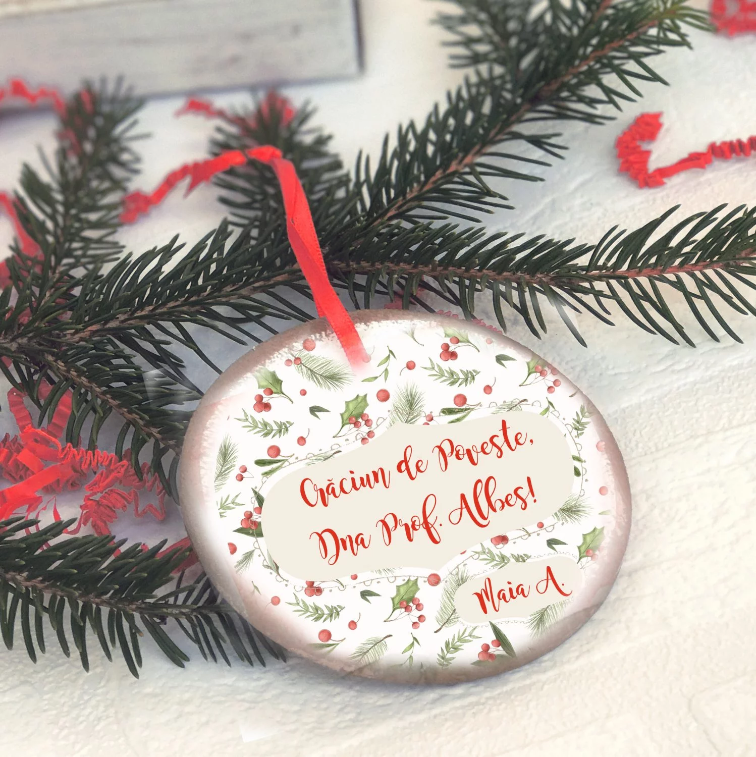 Joy and Merry Circle Ornament - Decoratiune personalizata Craciun profesori