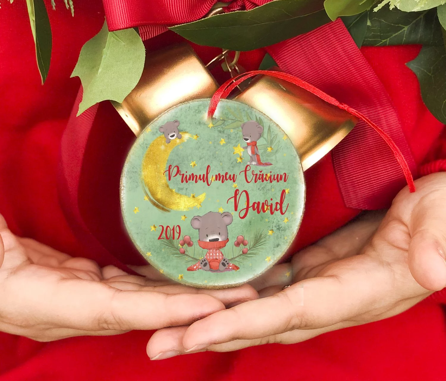 Primul meu Craciun - cerc glob personalizat Moon