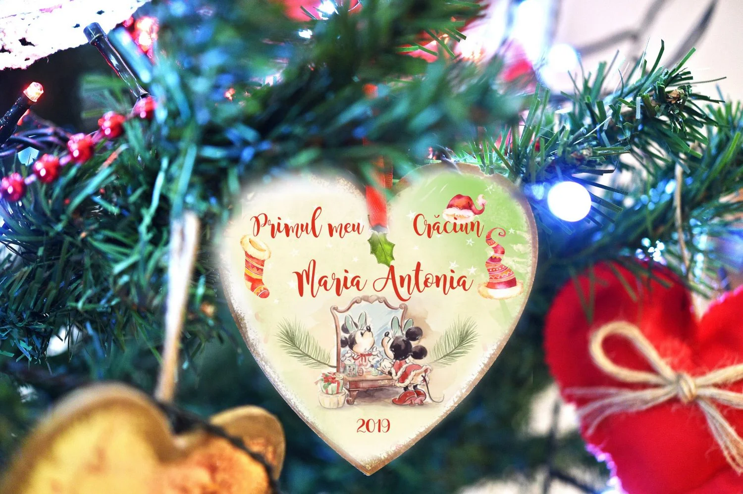 Primul meu Craciun - inimioara glob personalizat Minnie