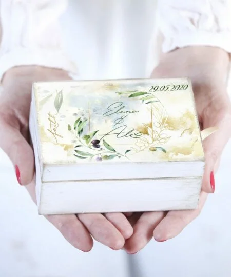 Cutie verighete personalizata - Frunze Maslin