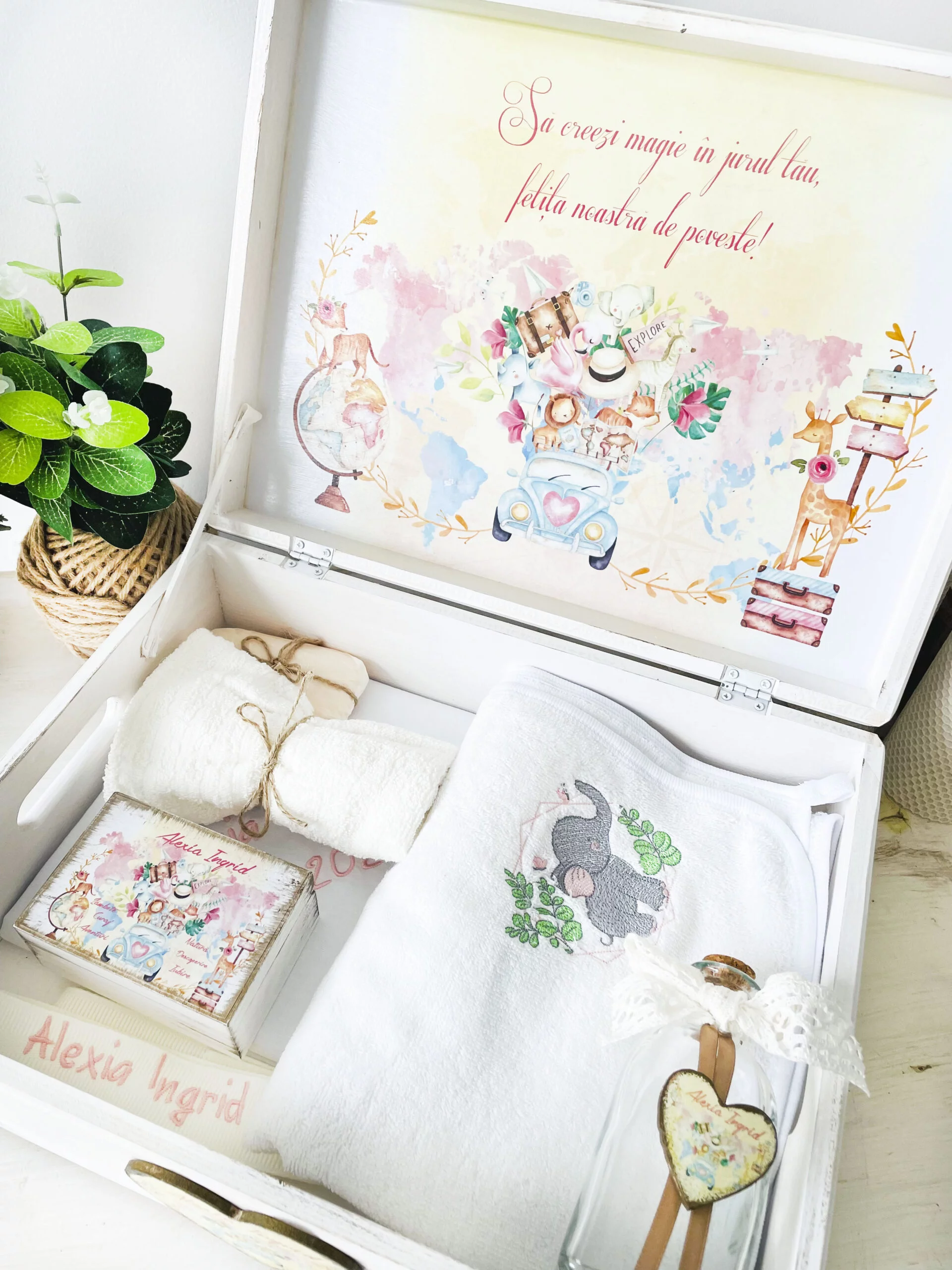 Trusou Botez Personalizat Bebe Safari Roz - imagine 2