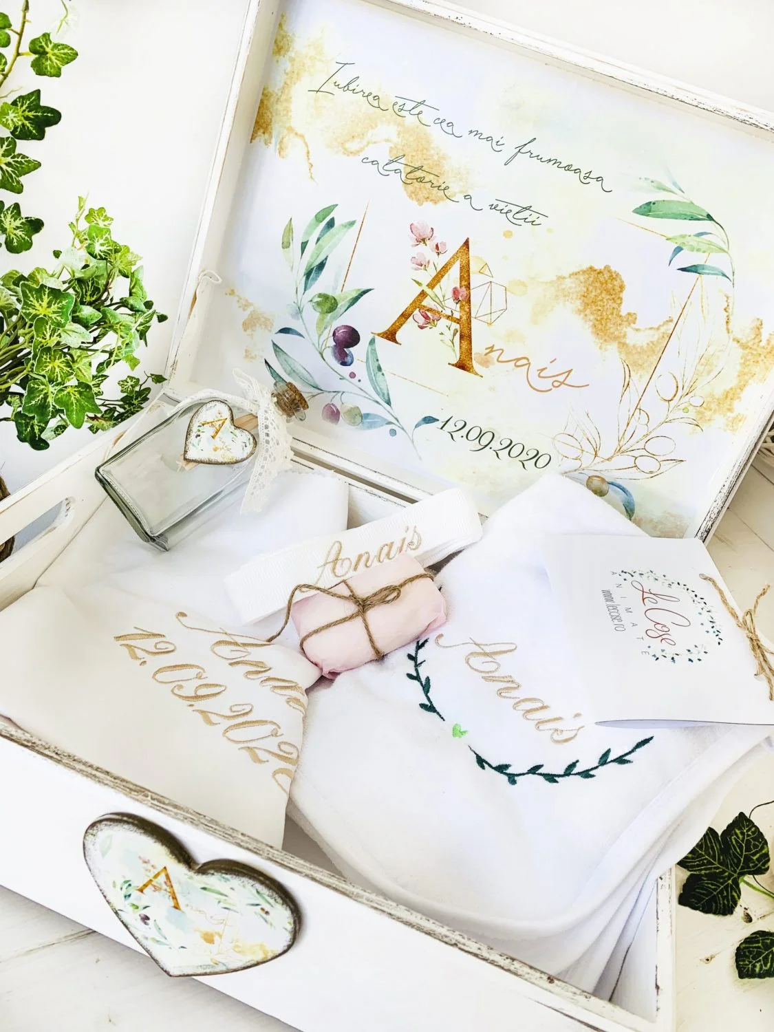 Trusou Botez Personalizat Frunze de Maslin - imagine 2