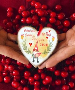 Alternative view of Gnomi Primul meu Craciun ca Nas sau Nasa - inimioara ornament personalizat