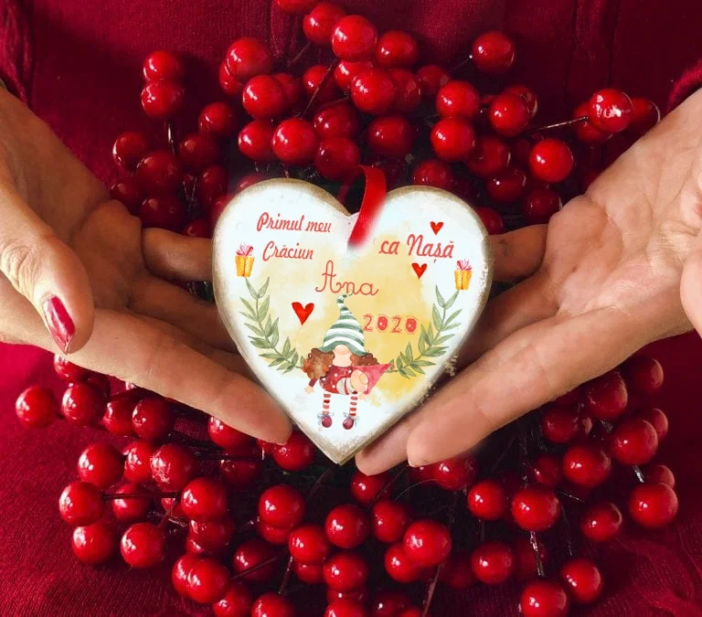 Gnomi Primul meu Craciun ca Nas sau Nasa - inimioara ornament personalizat