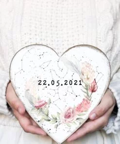 Inima Cer si Flori - semn personalizat cu harta stelelor