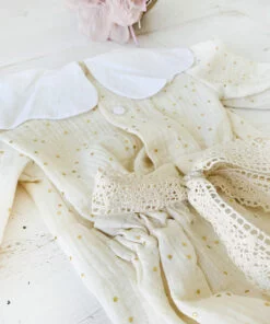 Costumas Bebe Botez cu  Maneca Lunga Guler si Buline Aurii - imagine 2
