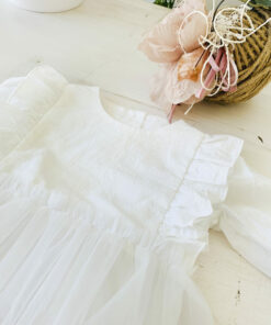 Alternative view of Costumas Botez alb cu maneca lunga si tulle din bumbac topit