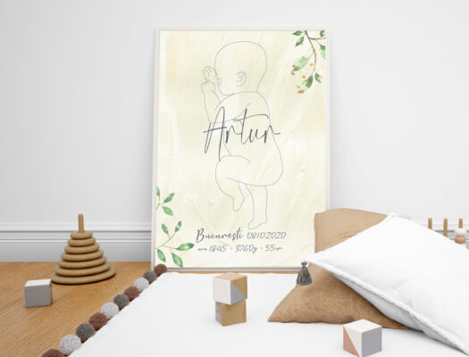 Frunzulite - tablou personalizat cu schita 1:1 a bebelusului