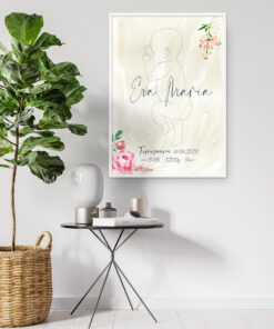 Bujori Roz tablou personalizat cu schita 1:1 a bebelusului