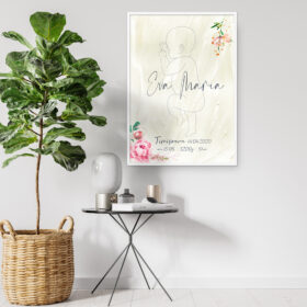 Bujori Roz tablou personalizat cu schita 1:1 a bebelusului