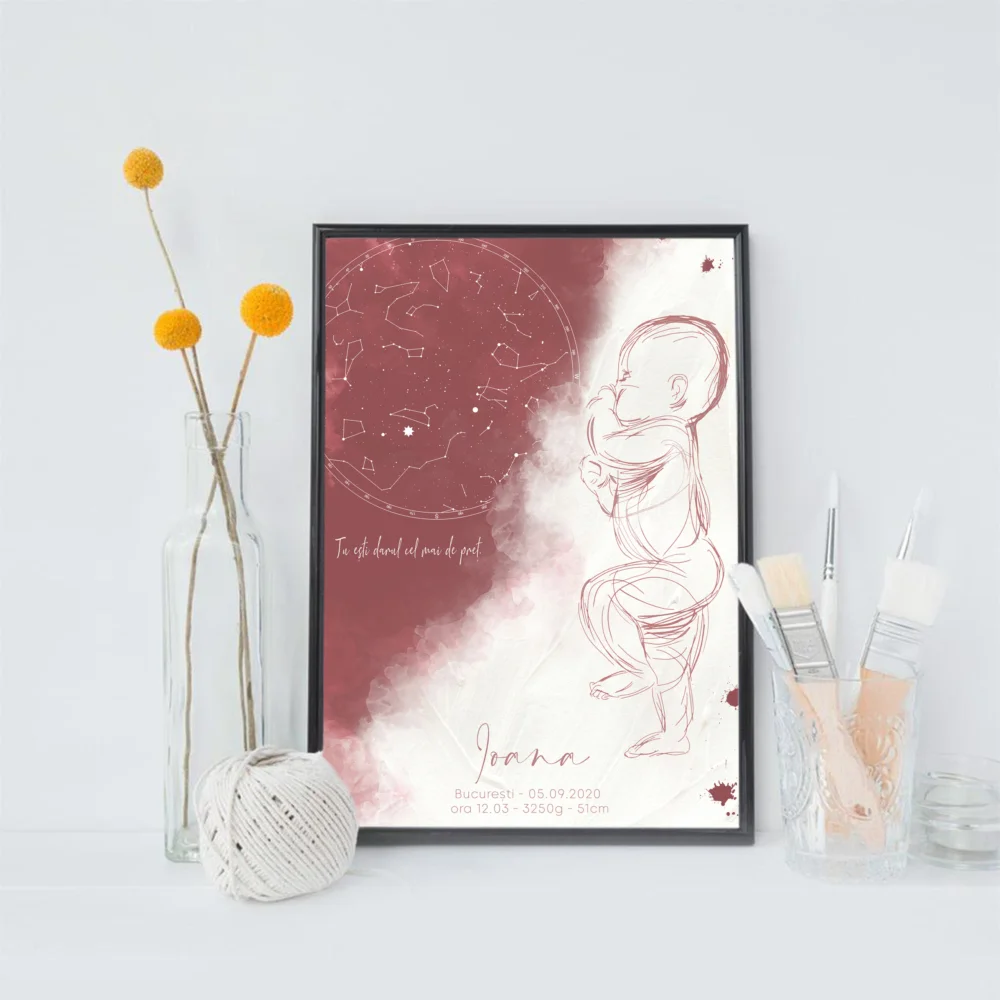 Bebelus - tablou personalizat cu schita 1:1 a bebelusului - imagine 2