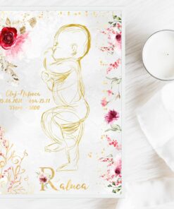 Roz Auriu tablou personalizat cu schita 1:1 a bebelusului