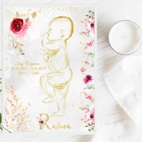 Roz Auriu tablou personalizat cu schita 1:1 a bebelusului