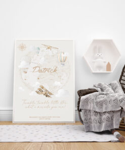 Tablou personalizat harta stelelor si baloane cu aer cald in tonuri neutre