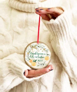 Glob personalizat Primul Craciun cu bebe in burtica - ornament cerc