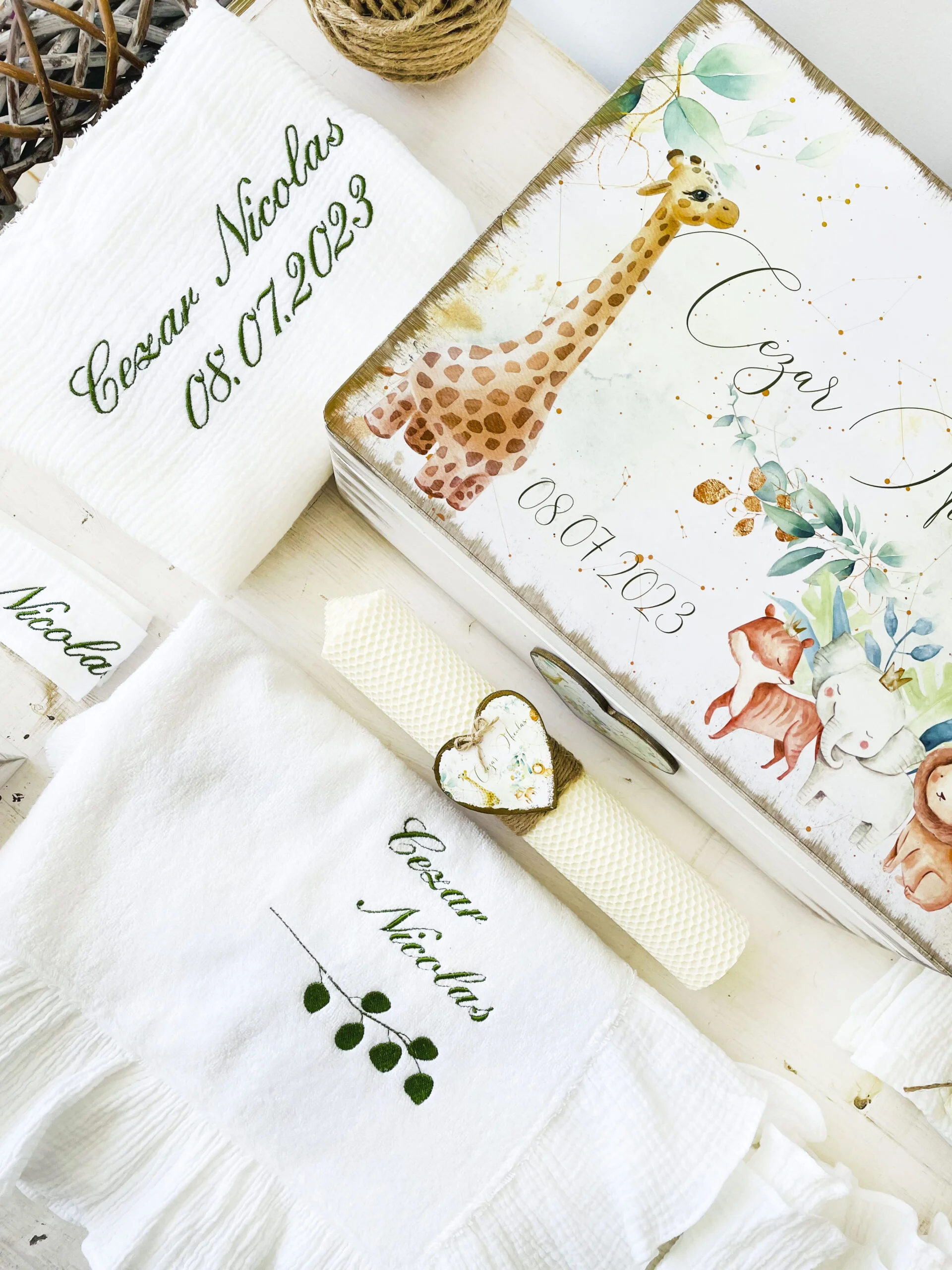 Trusou Botez Premium Personalizat din Muselină Organica - Jungla - imagine 2