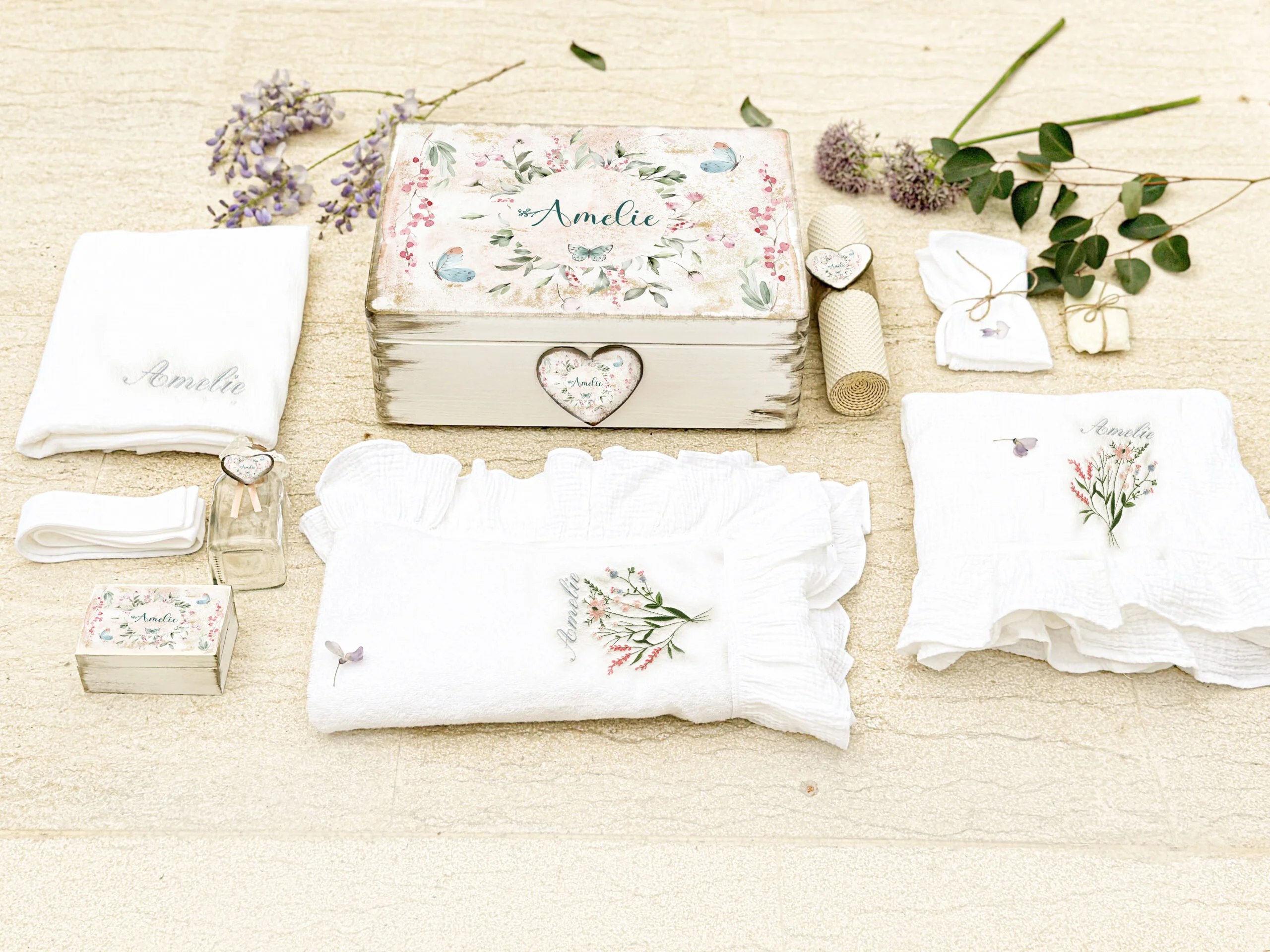 Trusou Botez Premium Personalizat din Muselină Organica - Fluturași