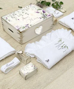 Trusou Botez Premium Personalizat din Muselină Organica - Lavanda