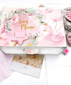 Cutie personalizata amintiri Lebada Roz