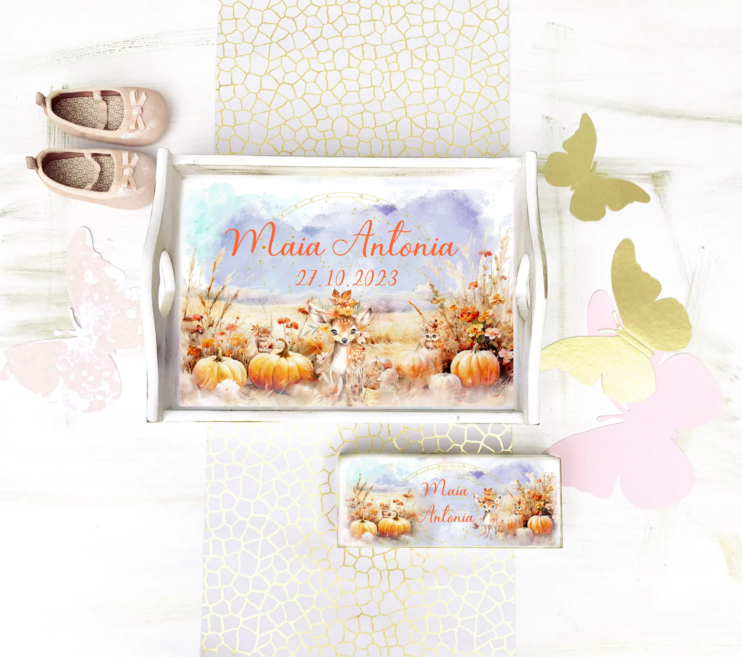 Caprioara si dovleci tavita mot personalizata si cutiuta Set 1 an