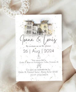 Invitatie nunta Watercolor Wedding Venue si harta stelelor Set 10 bucati