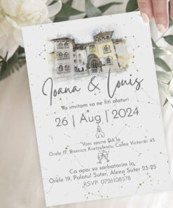 Alternative view of Invitatie nunta Watercolor Wedding Venue si harta stelelor Set 10 bucati