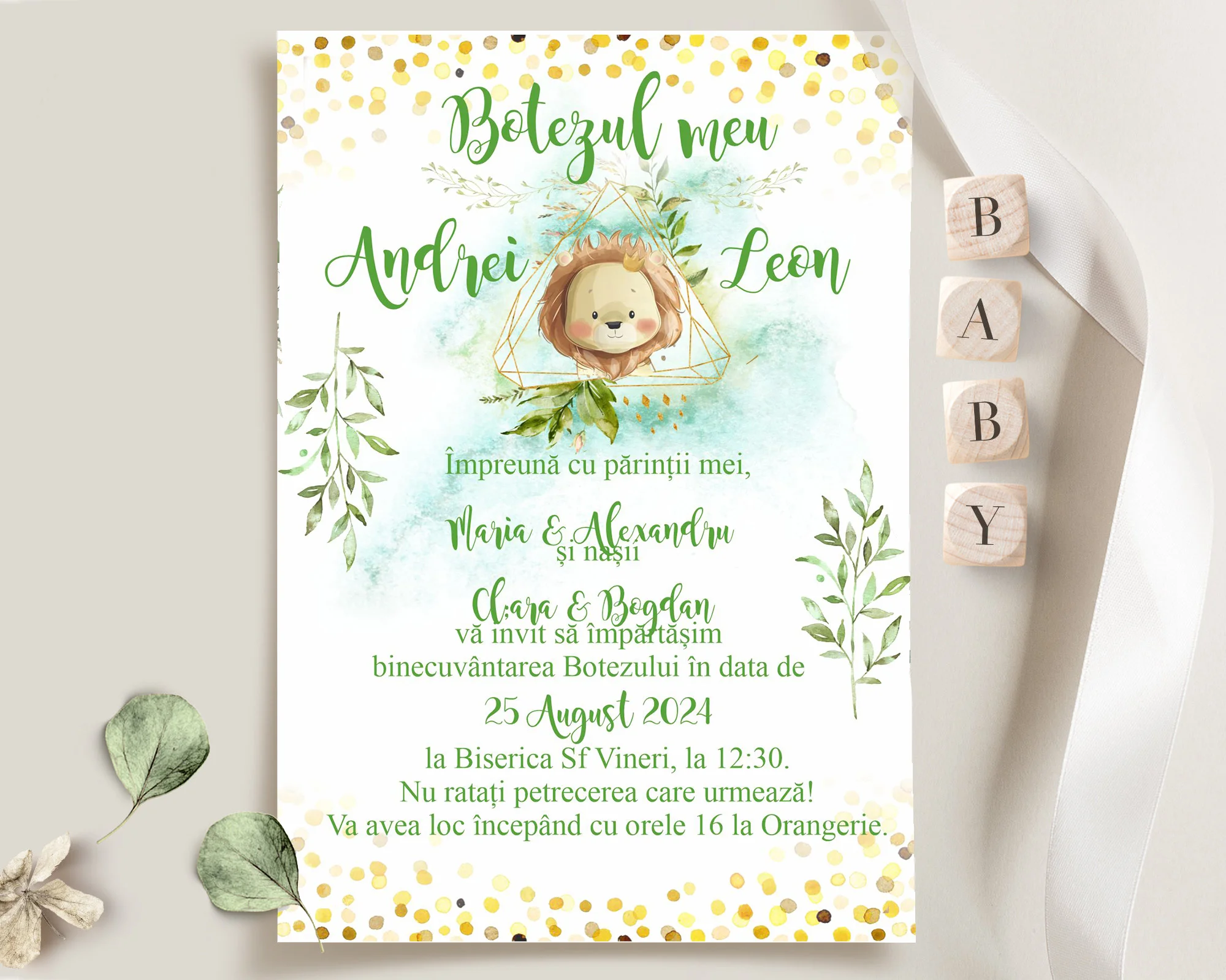 Invitatii botez Bebe Leu Set 10 bucati - imagine 2