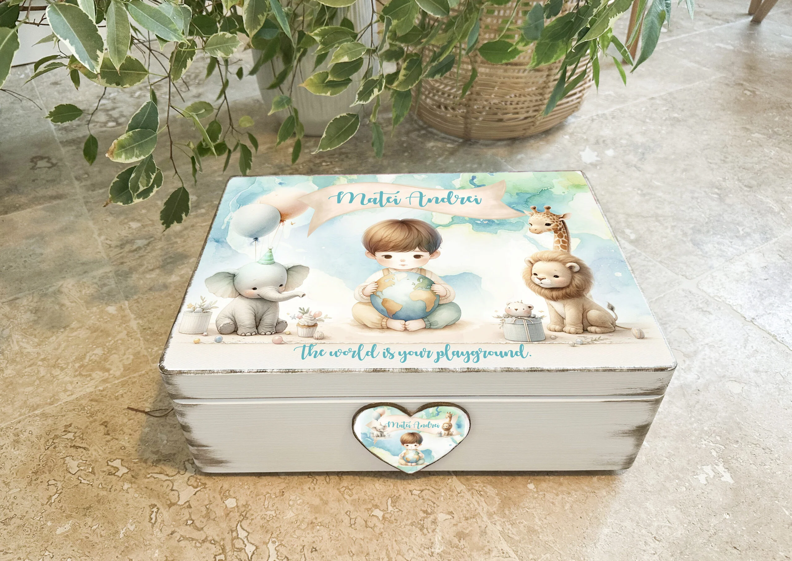 Cutie personalizata amintiri Glob Pamantesc Baieti