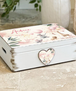 Cutie personalizata amintiri Jungla si Baloane roz